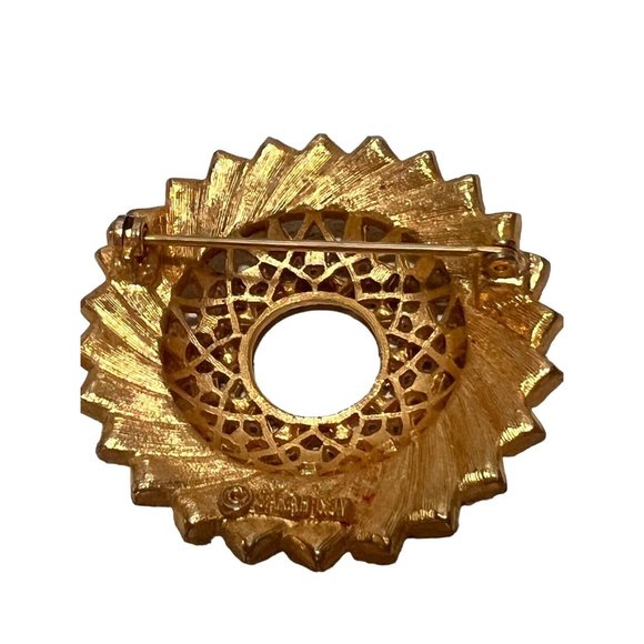 Sarah Coy Signed Vintage Amber Turquoise Rhinestone Gold Costume Brooch Pin - Picture 5 of 9